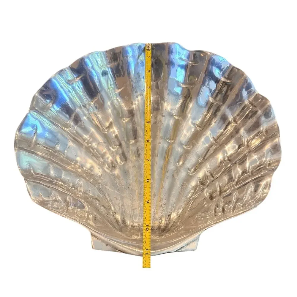 Vintage Polished Aluminum Clam Shell Dish Bowl 11” x 12.5” x 3” Platter